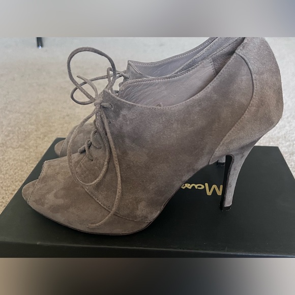 Massimo Dutti grey suede, lace up, peep-toe heels - Picture 7 of 8